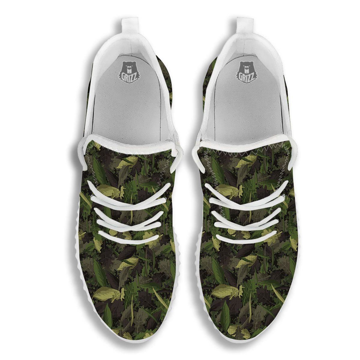 Camouflage Hunting Oak Tree Print White Walking Shoes-grizzshop