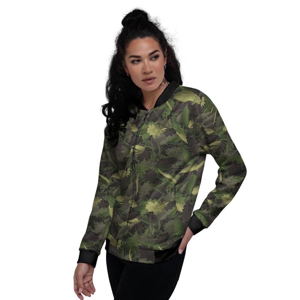 Camouflage Hunting Oak Tree Print Women's Bomber Jacket-grizzshop