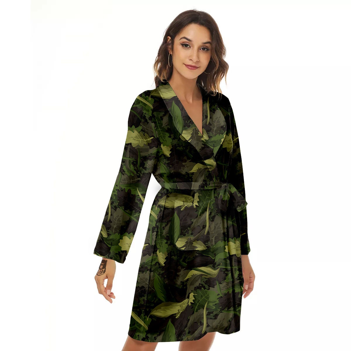 Camouflage Hunting Oak Tree Print Women's Robe-grizzshop