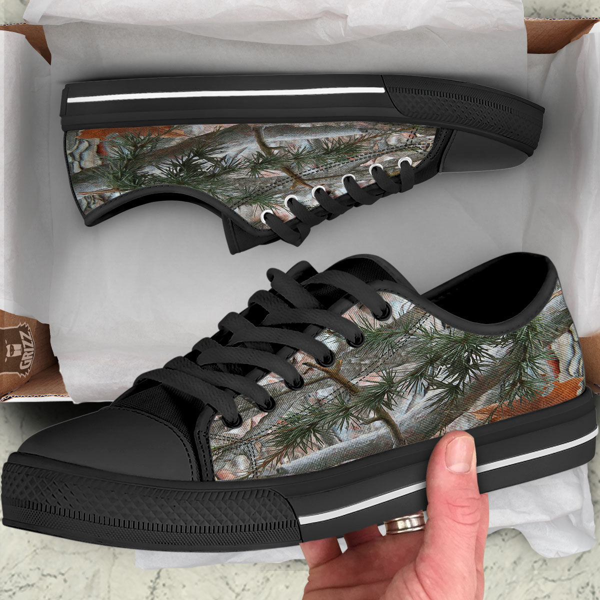 Camouflage Hunting Print Pattern Black Low Top Shoes-grizzshop