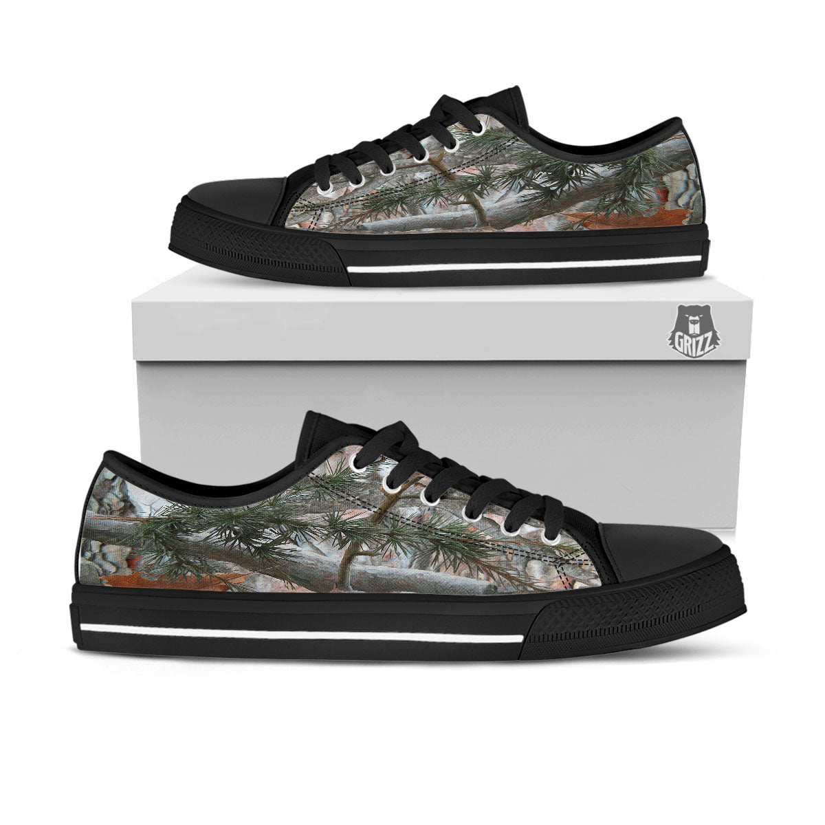 Camouflage Hunting Print Pattern Black Low Top Shoes-grizzshop