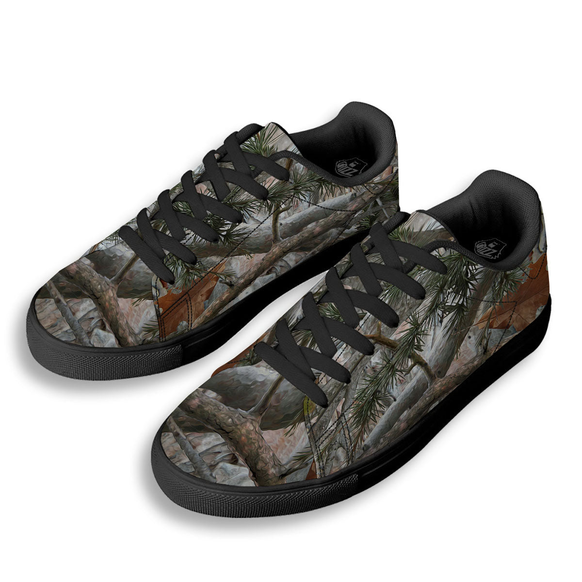 Camouflage Hunting Print Pattern Black Low Top Sneakers-grizzshop