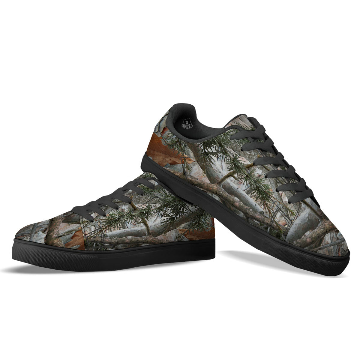 Camouflage Hunting Print Pattern Black Low Top Sneakers-grizzshop