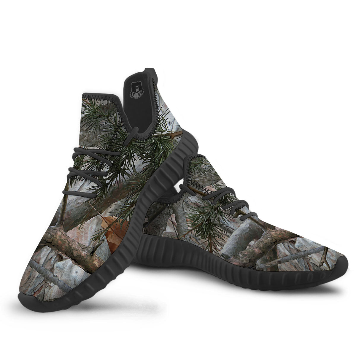 Camouflage Hunting Print Pattern Black Walking Shoes-grizzshop