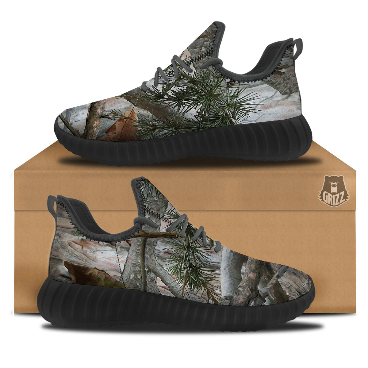 Camouflage Hunting Print Pattern Black Walking Shoes-grizzshop