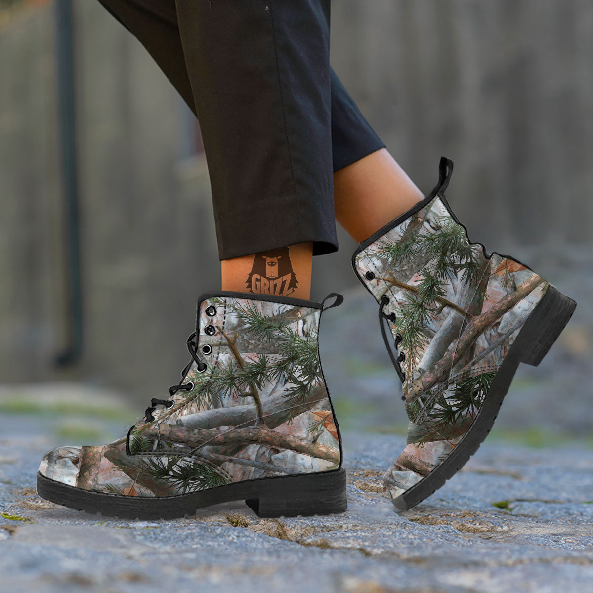 Camouflage Hunting Print Pattern Leather Boots-grizzshop
