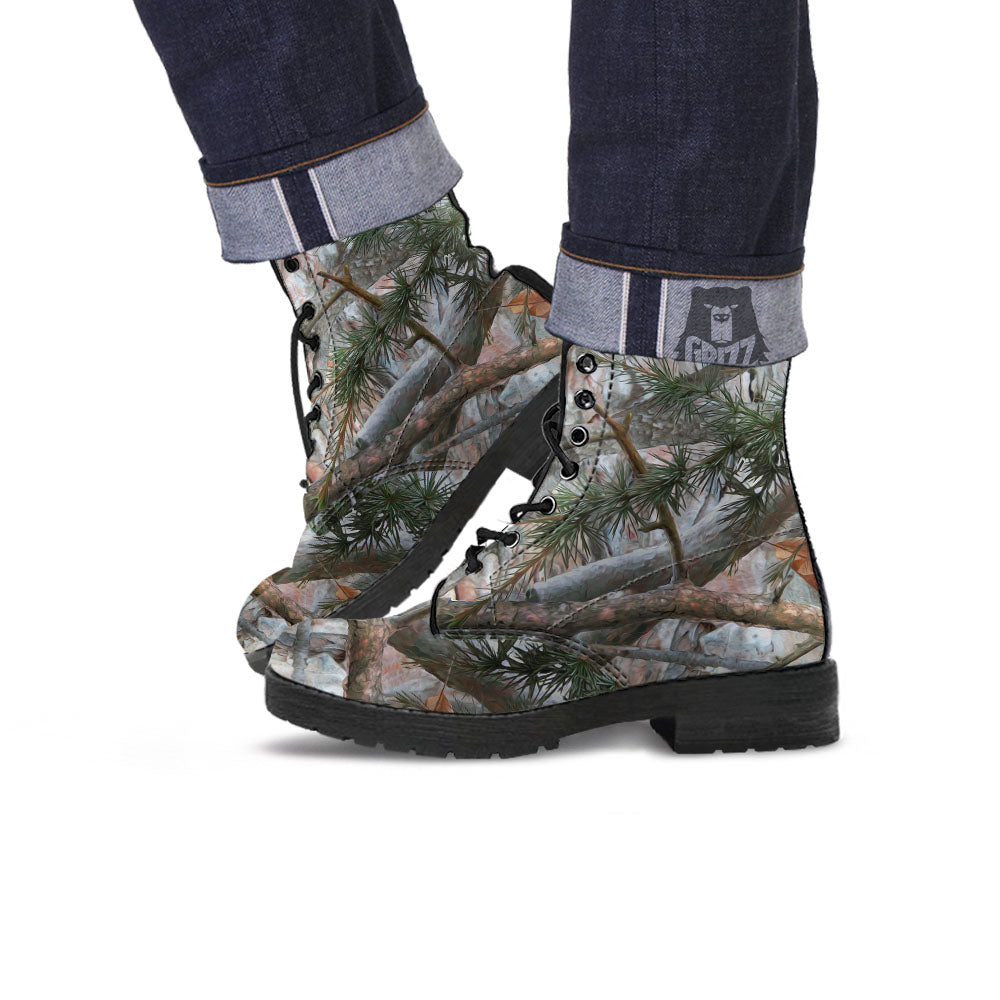 Camouflage Hunting Print Pattern Leather Boots-grizzshop