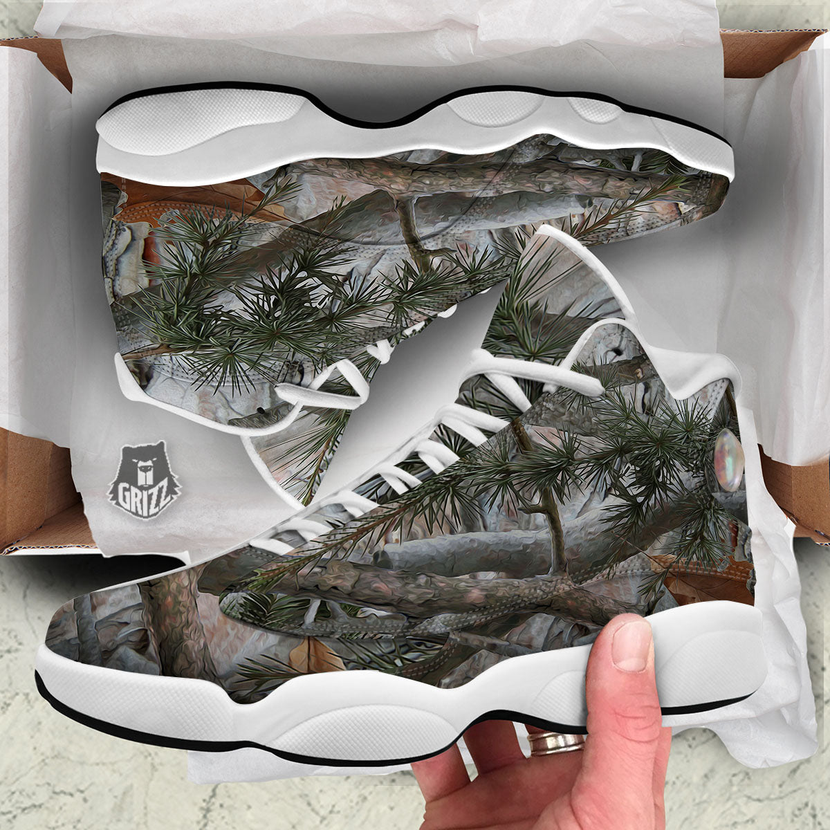 Camouflage Hunting Print Pattern White Basketball Shoes-grizzshop