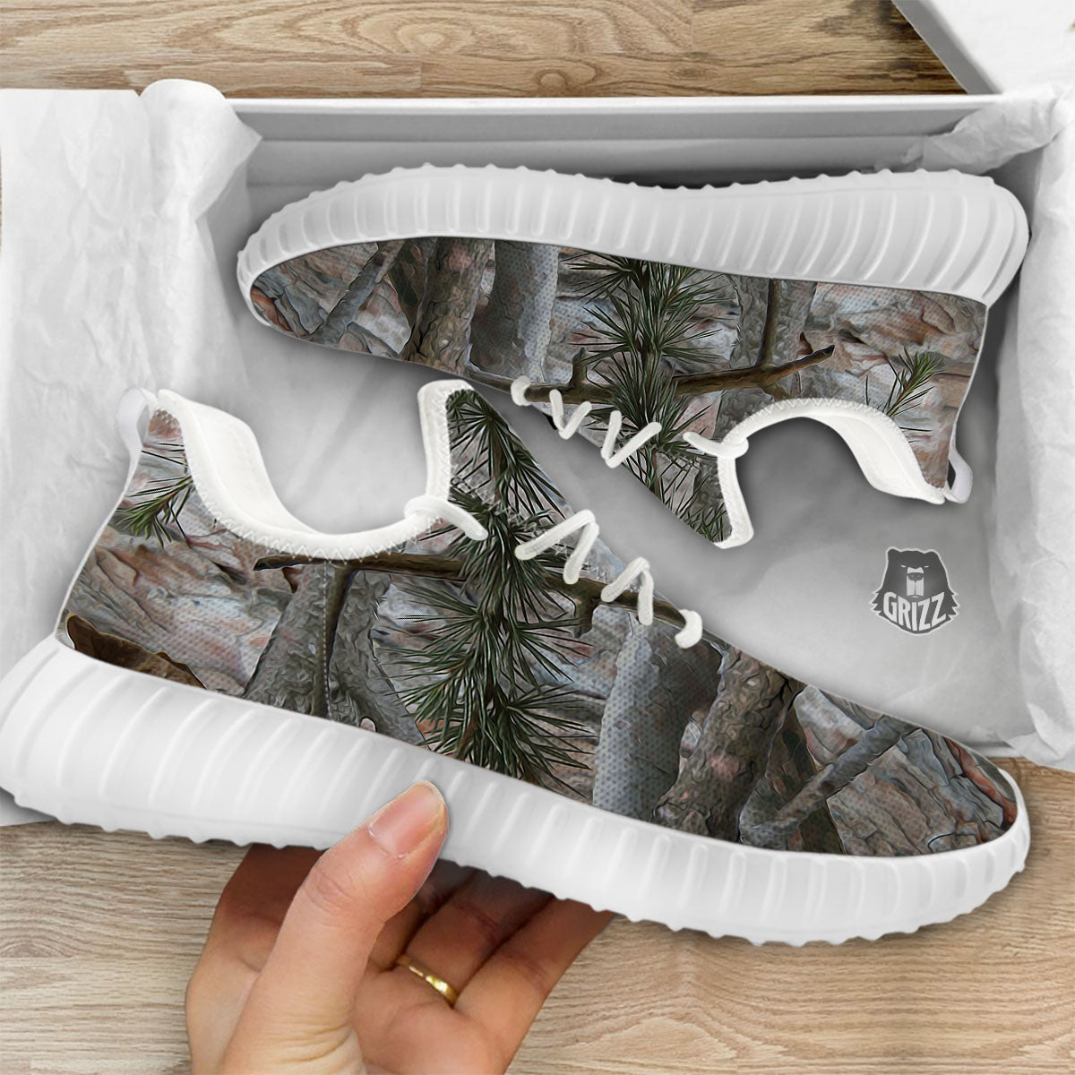 Camouflage Hunting Print Pattern White Walking Shoes-grizzshop
