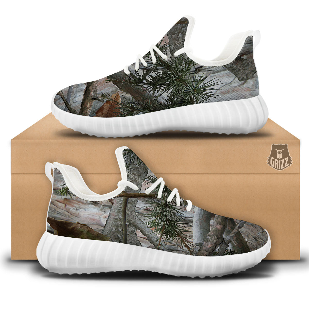 Camouflage Hunting Print Pattern White Walking Shoes-grizzshop