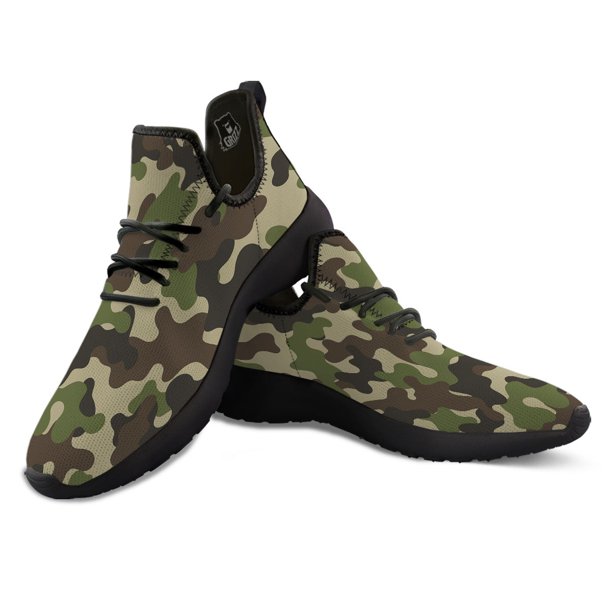 Camouflage Jungle Hunting Print Black Athletic Shoes-grizzshop