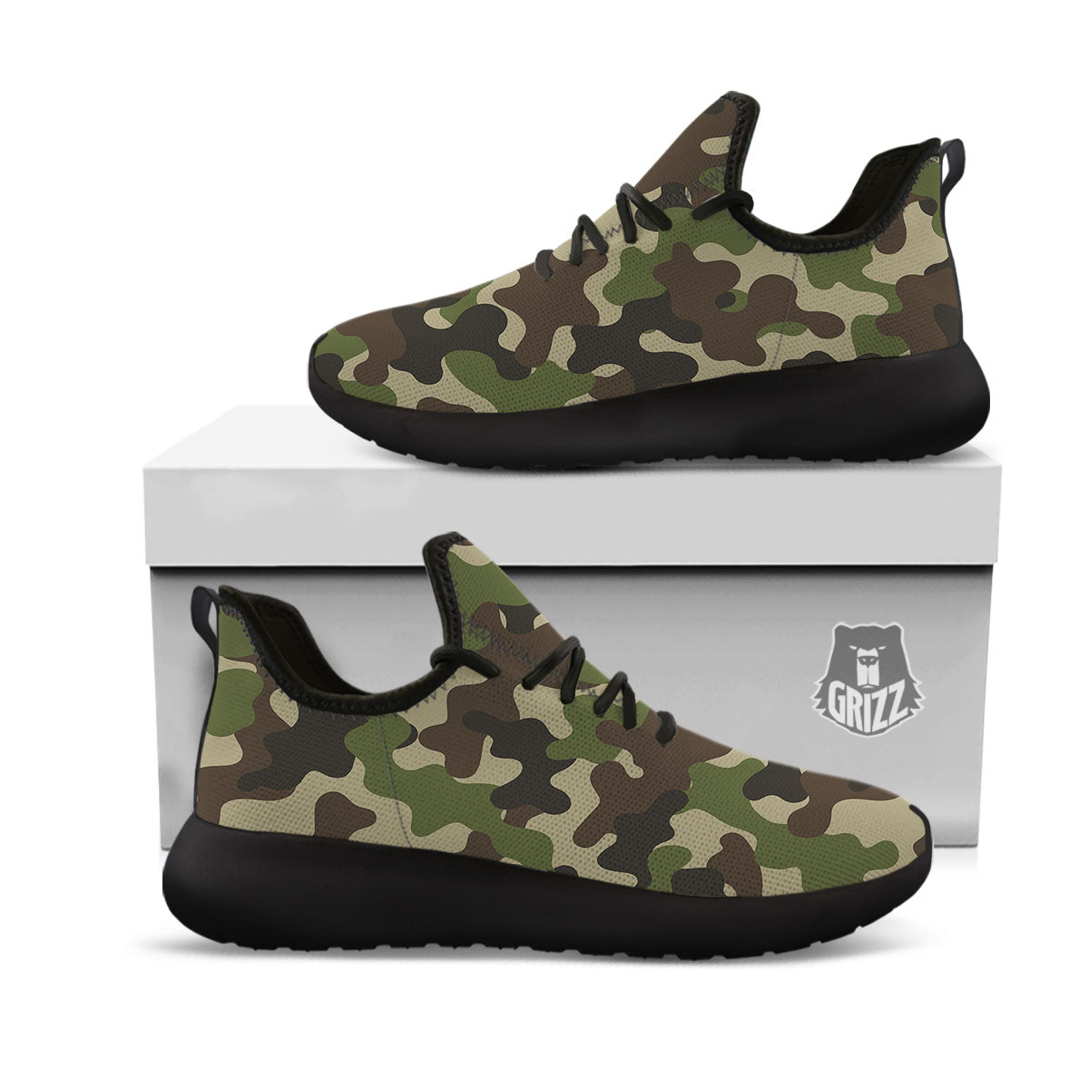 Camouflage Jungle Hunting Print Black Athletic Shoes-grizzshop