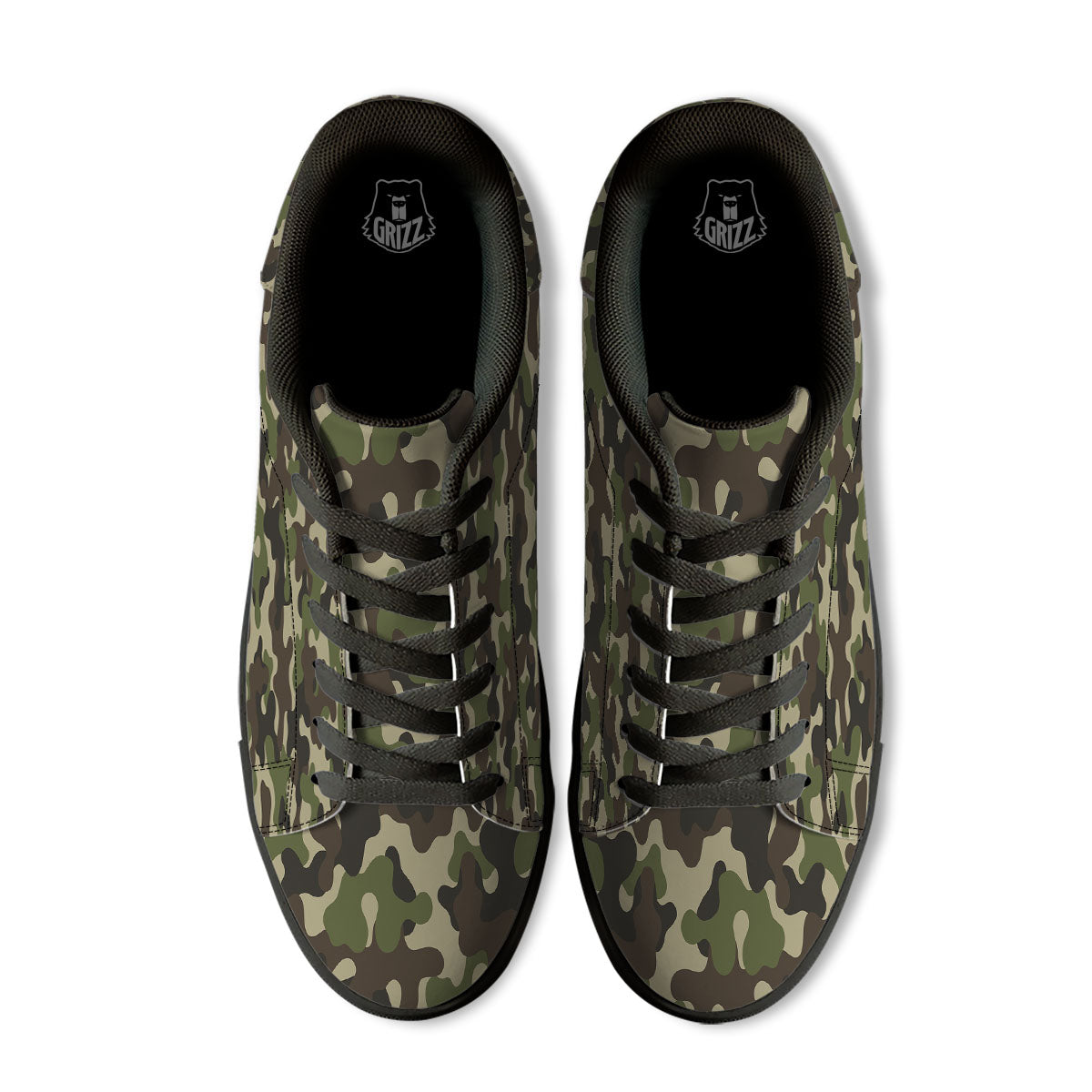 Camouflage Jungle Hunting Print Black Low Top Sneakers-grizzshop