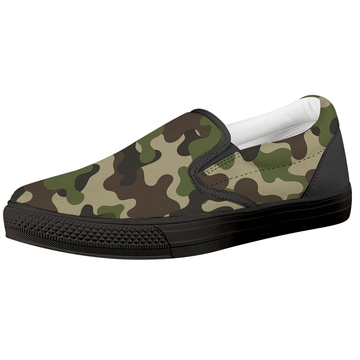 Camouflage Jungle Hunting Print Black Slip On Shoes-grizzshop
