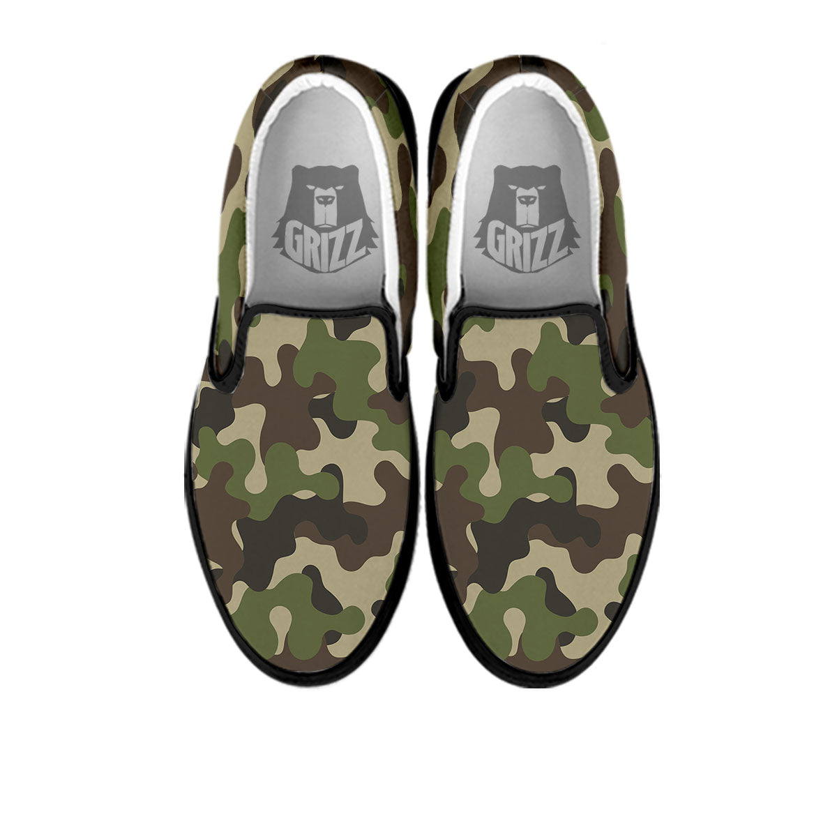 Camouflage Jungle Hunting Print Black Slip On Shoes-grizzshop