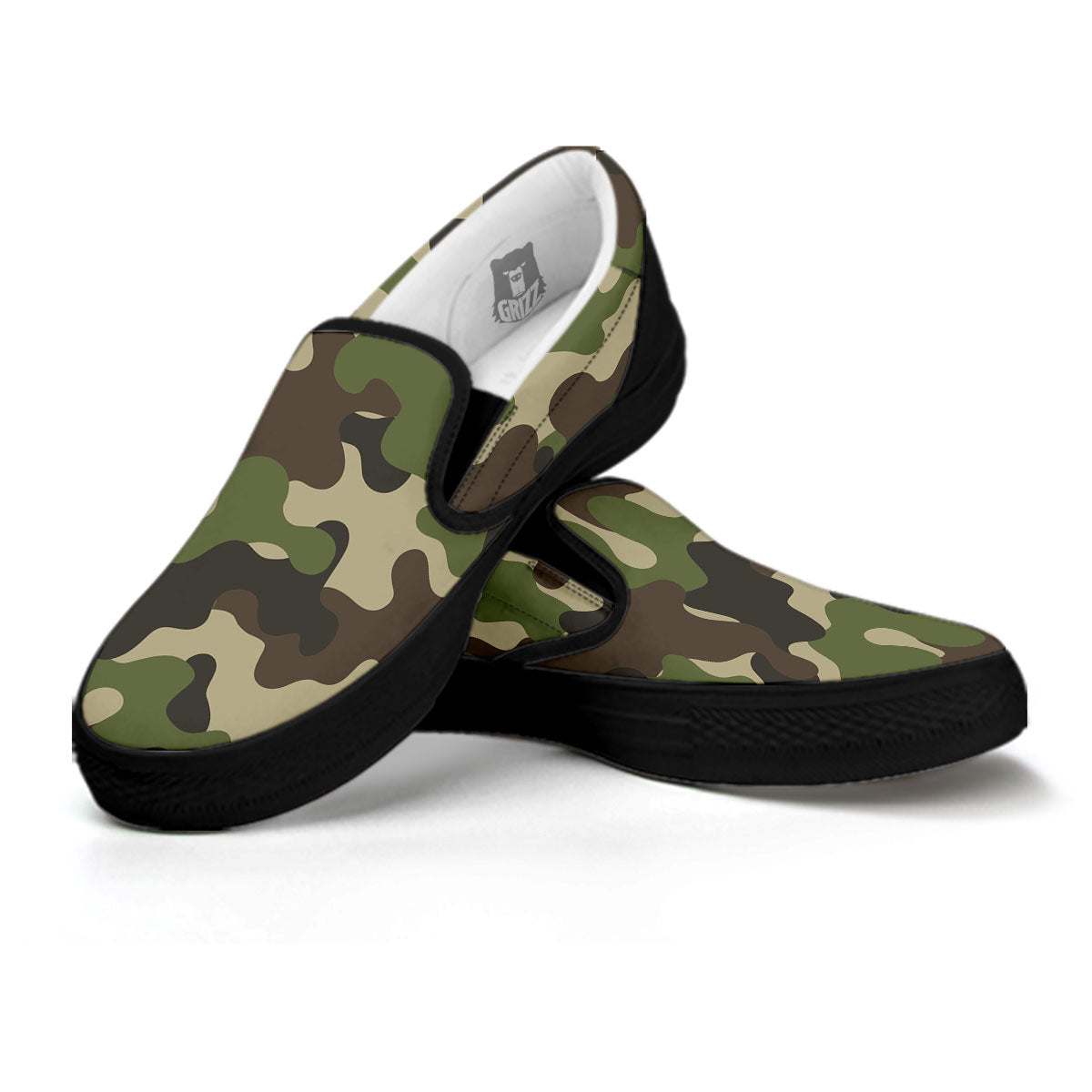 Camouflage Jungle Hunting Print Black Slip On Shoes-grizzshop