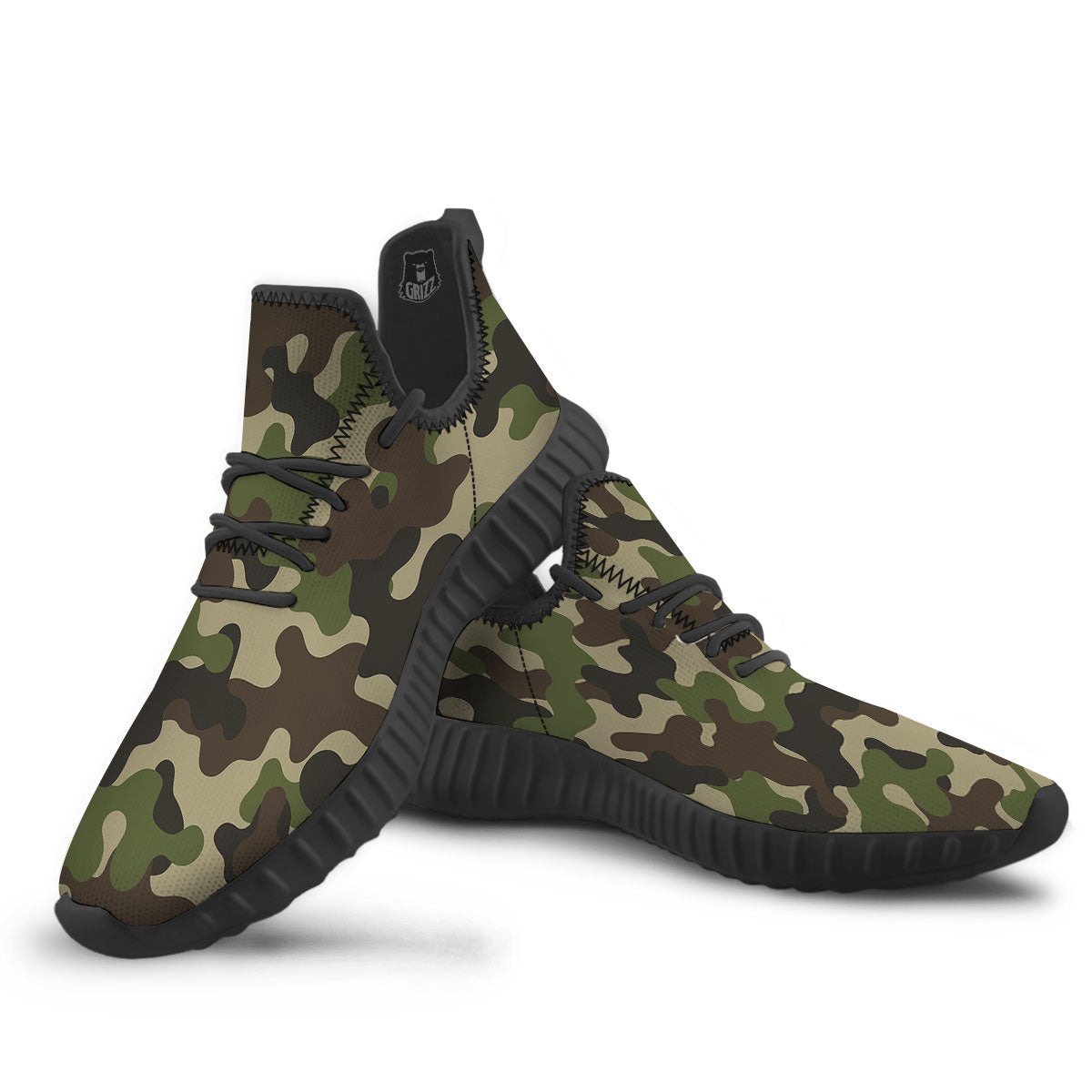Camouflage Jungle Hunting Print Black Walking Shoes-grizzshop