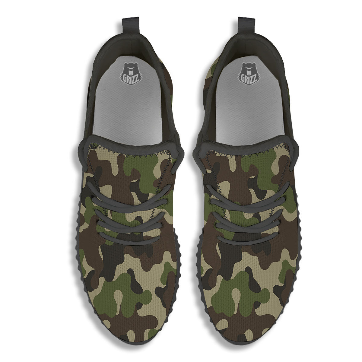 Camouflage Jungle Hunting Print Black Walking Shoes-grizzshop