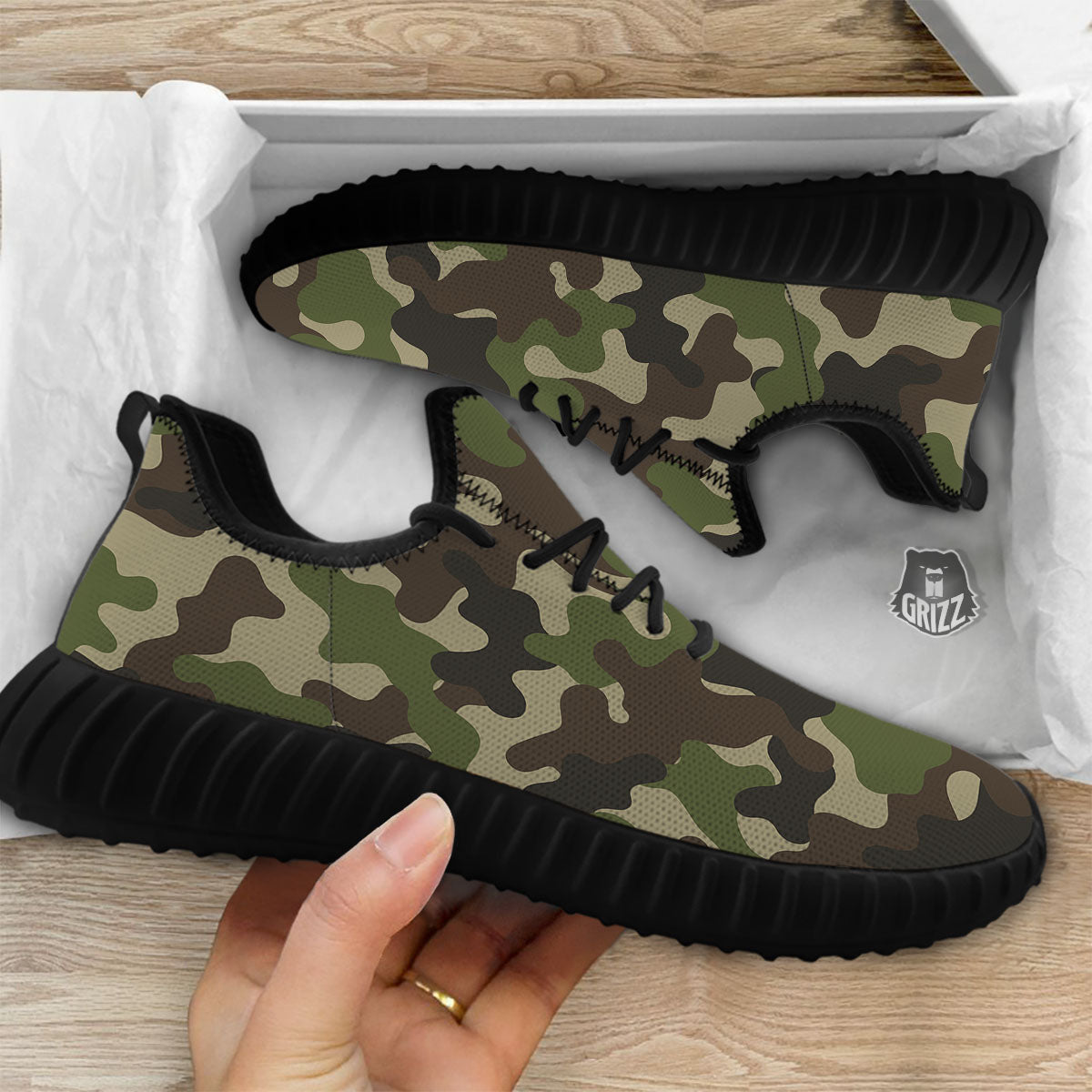 Camouflage Jungle Hunting Print Black Walking Shoes-grizzshop