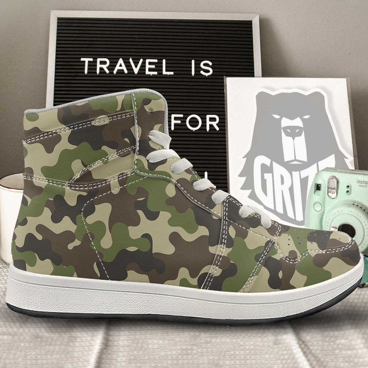 Camouflage Jungle Hunting Print High Top Sneakers-grizzshop