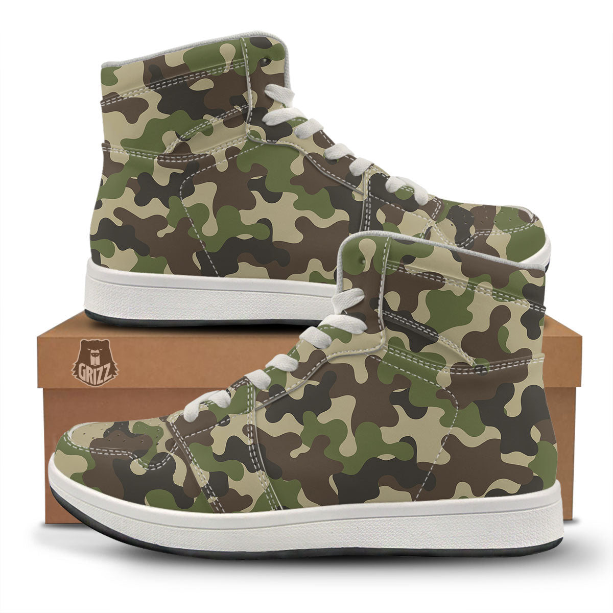 Camouflage Jungle Hunting Print High Top Sneakers-grizzshop