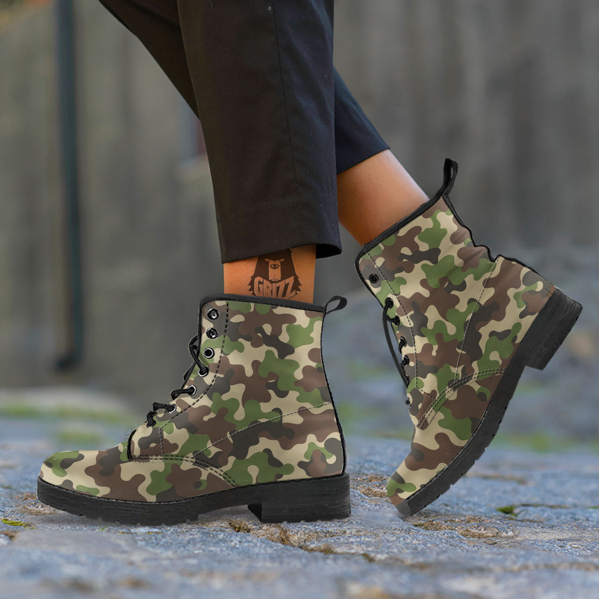 Camouflage Jungle Hunting Print Leather Boots-grizzshop