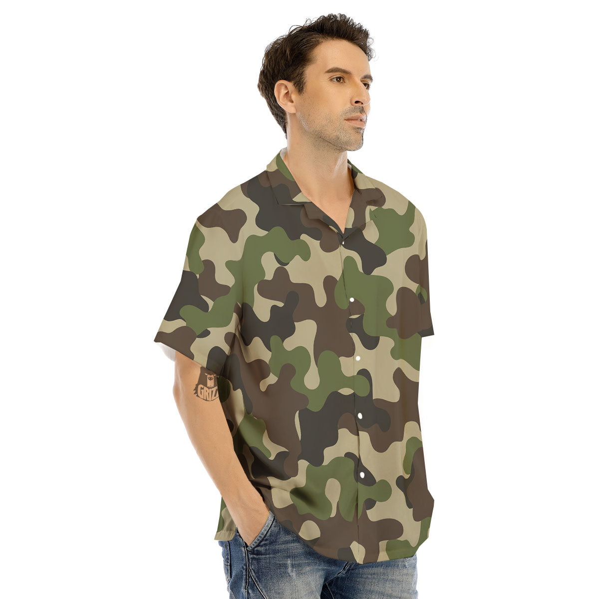 Camouflage Jungle Hunting Print Men's Hawaiian Shirt-grizzshop