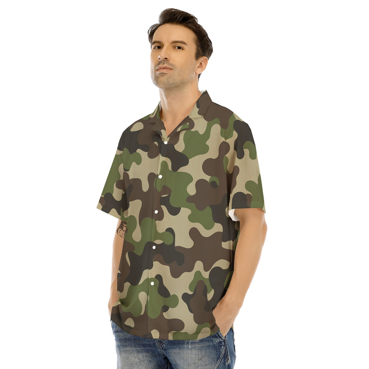Camouflage Jungle Hunting Print Men's Hawaiian Shirt-grizzshop