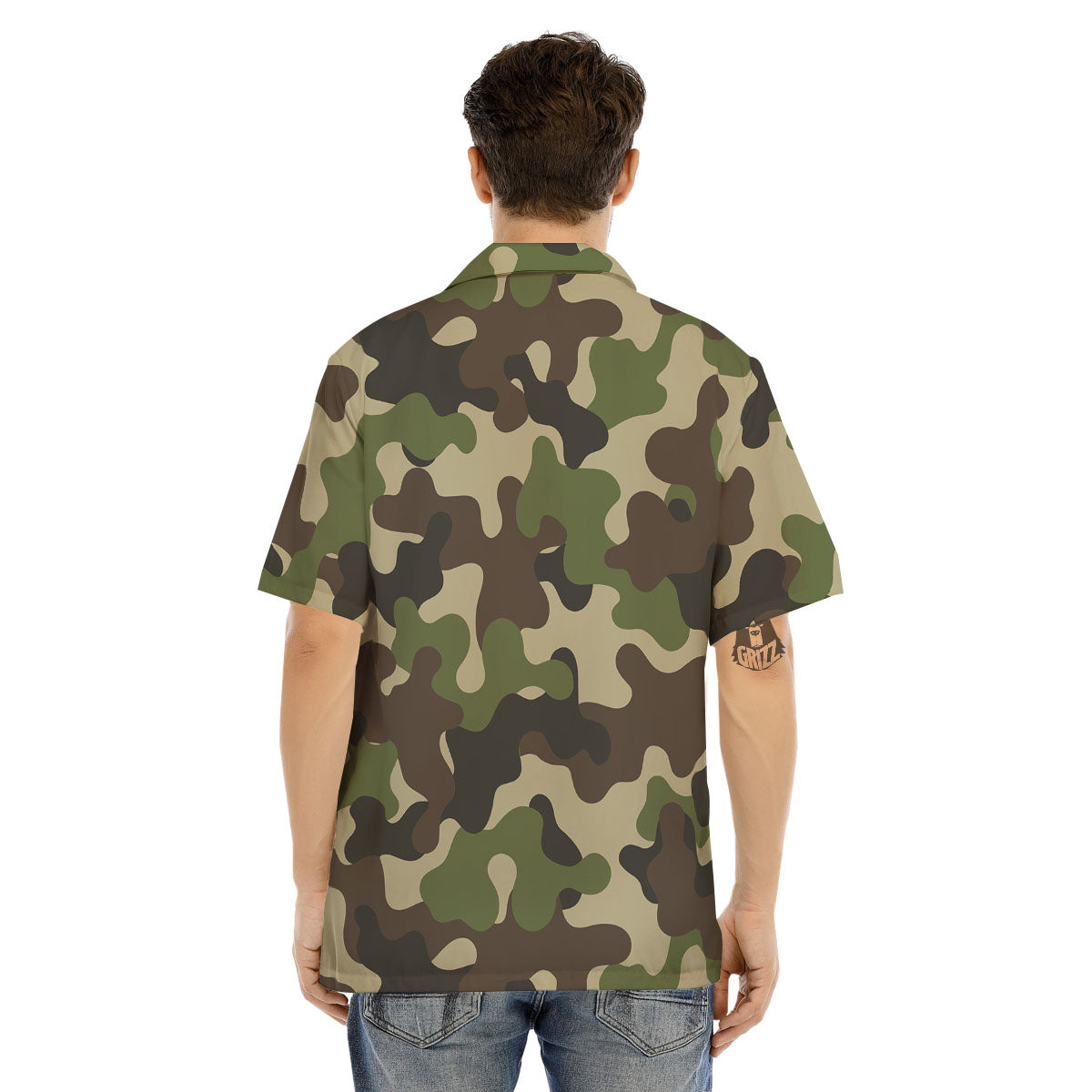 Camouflage Jungle Hunting Print Men's Hawaiian Shirt-grizzshop