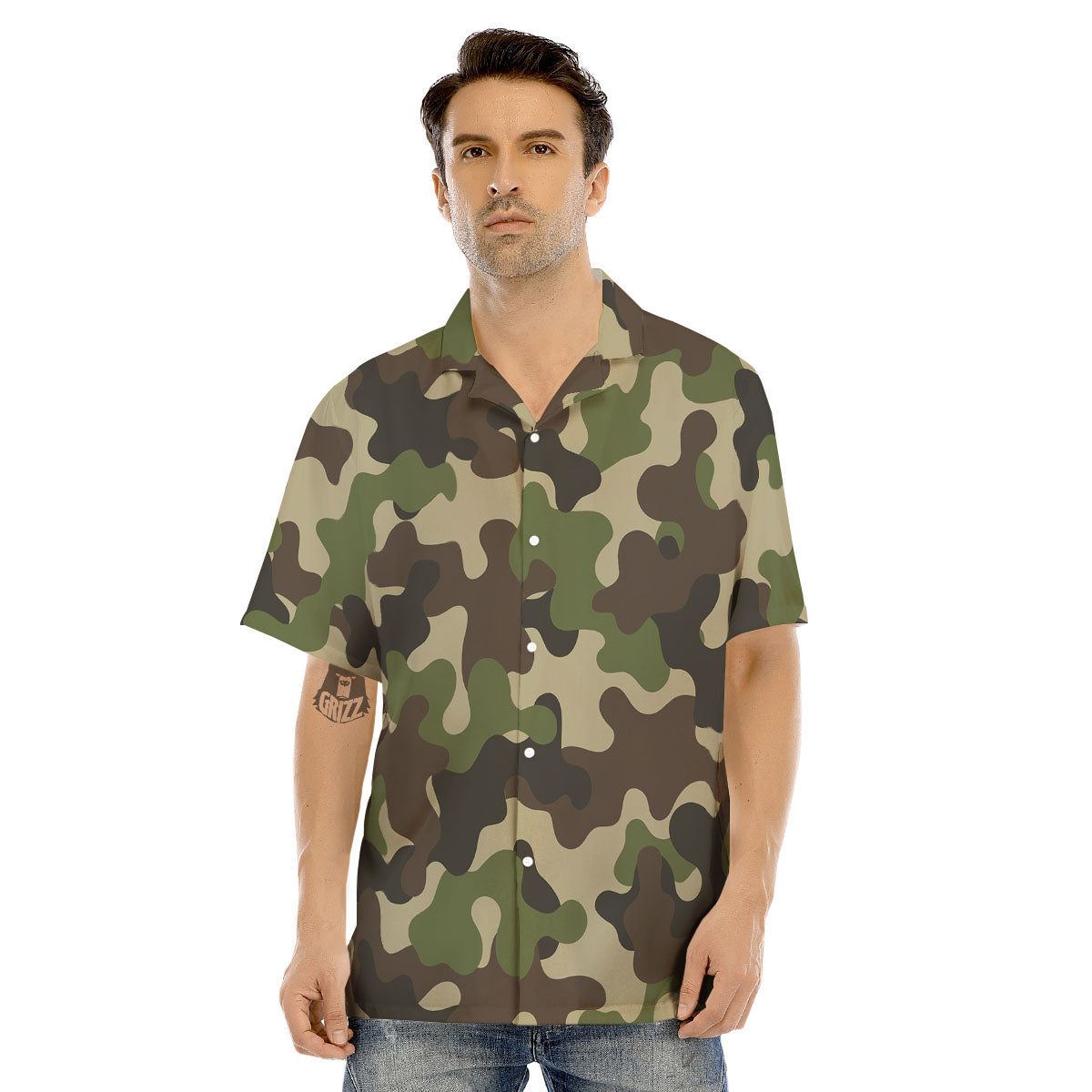 Camouflage Jungle Hunting Print Men's Hawaiian Shirt-grizzshop