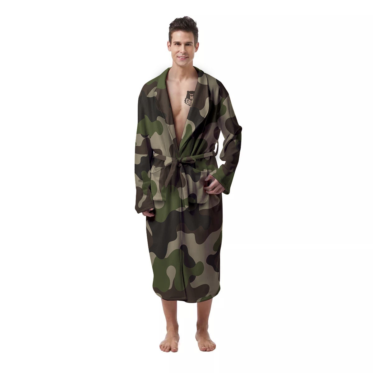 Camouflage Jungle Hunting Print Men's Robe-grizzshop