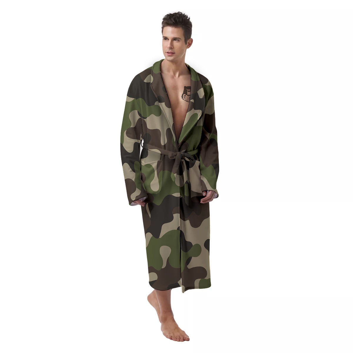 Camouflage Jungle Hunting Print Men's Robe-grizzshop