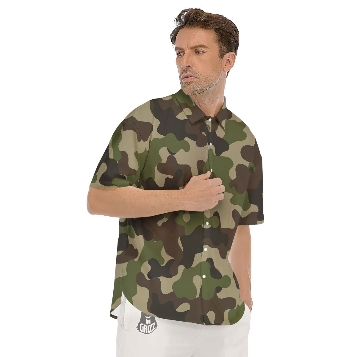 Camouflage Jungle Hunting Print Men's Short Sleeve Shirts-grizzshop