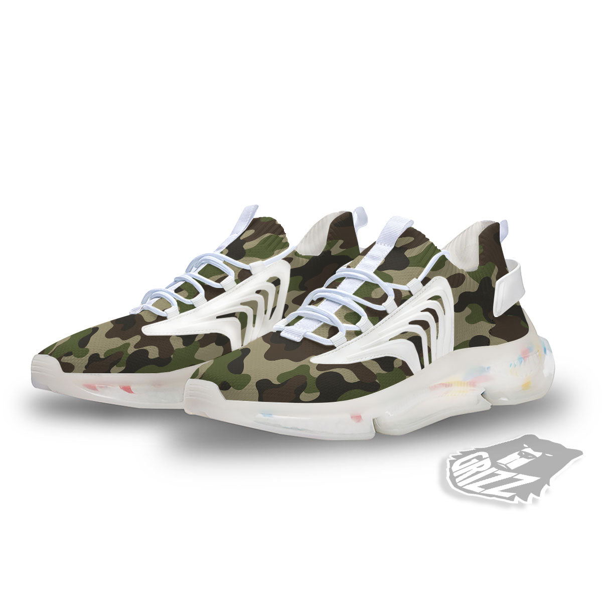 Camouflage Jungle Hunting Print White Gym Shoes-grizzshop
