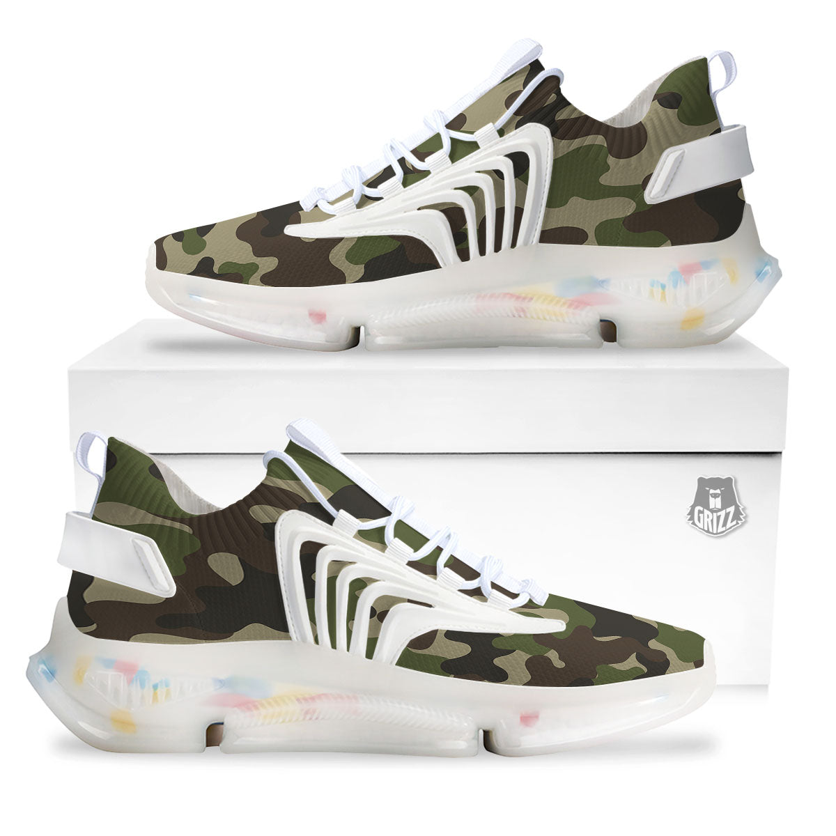 Camouflage Jungle Hunting Print White Gym Shoes-grizzshop