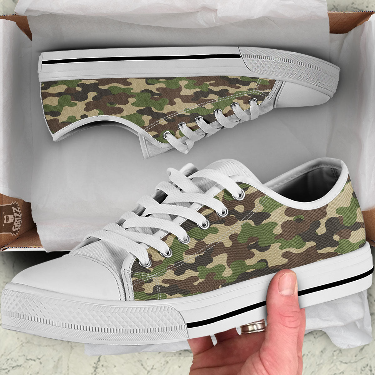 Camouflage Jungle Hunting Print White Low Top Shoes-grizzshop