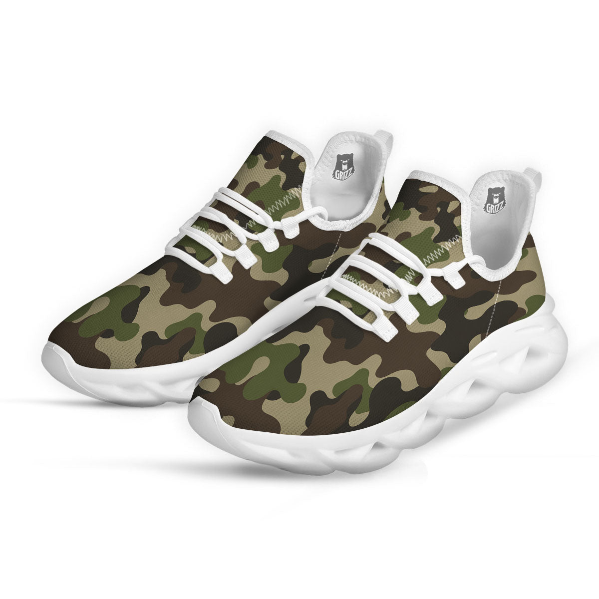 Camouflage Jungle Hunting Print White Running Shoes-grizzshop
