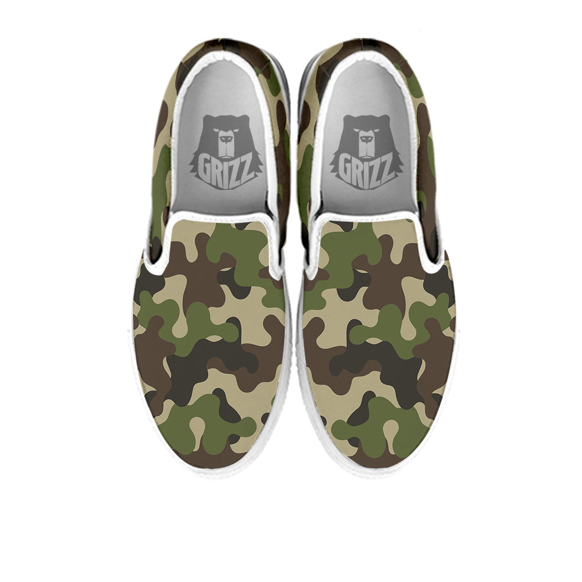Camouflage Jungle Hunting Print White Slip On Shoes-grizzshop