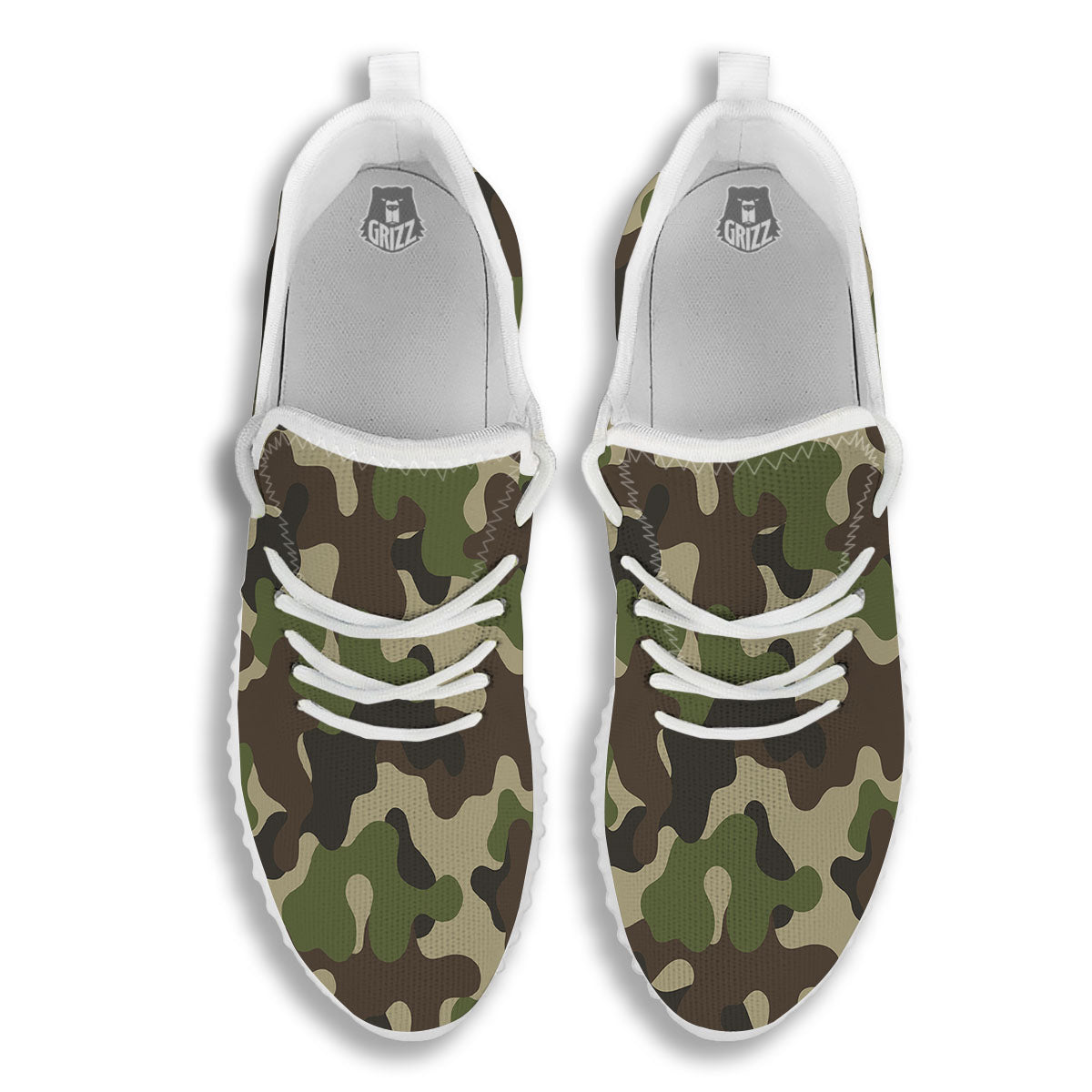 Camouflage Jungle Hunting Print White Walking Shoes-grizzshop