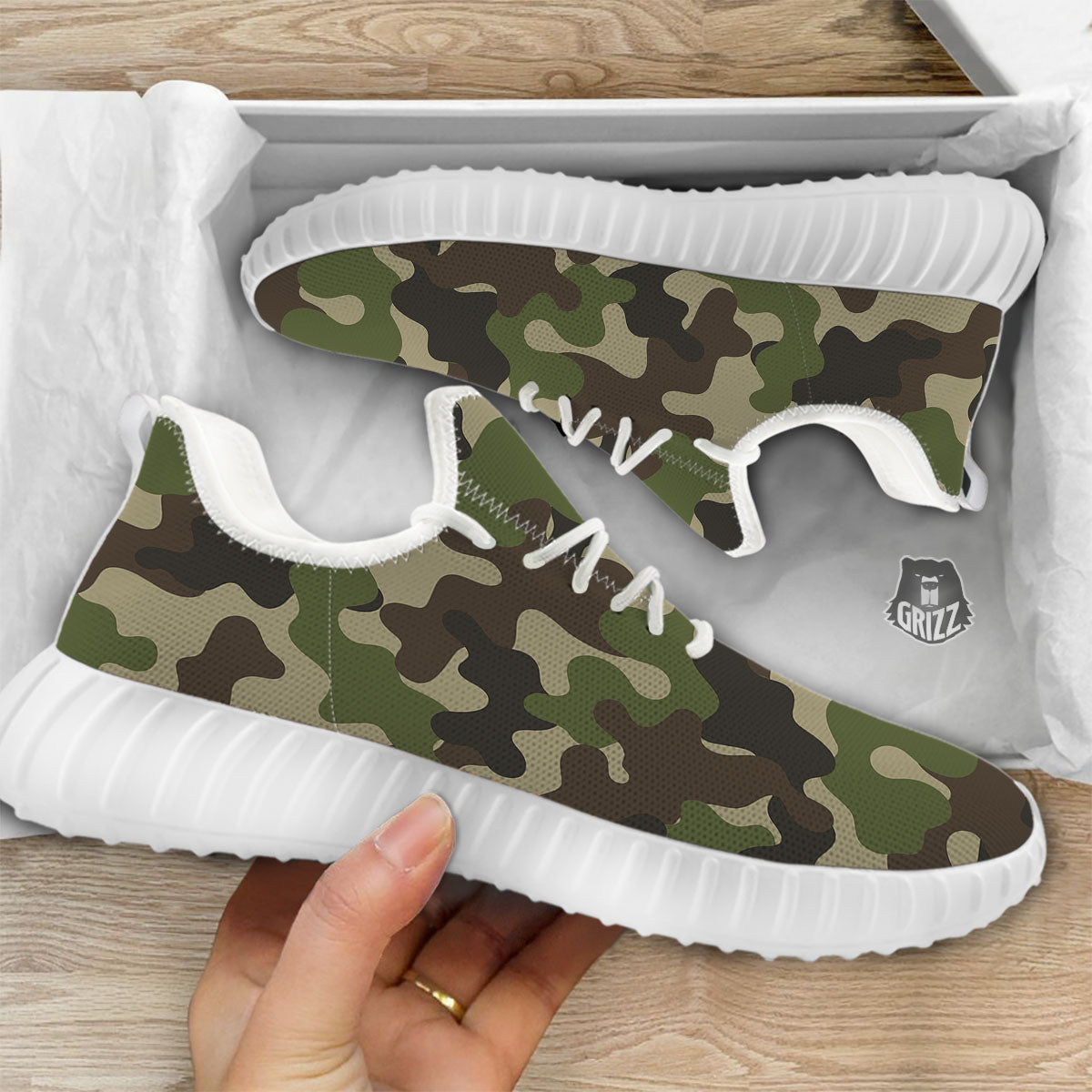 Camouflage Jungle Hunting Print White Walking Shoes-grizzshop