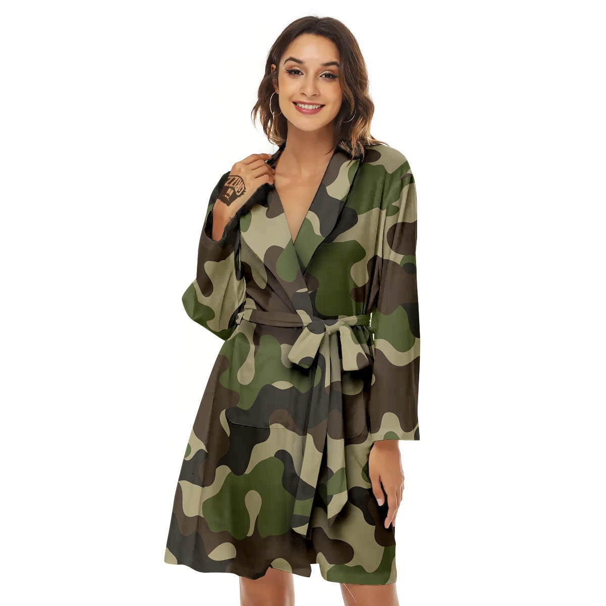 Camouflage Jungle Hunting Print Women's Robe-grizzshop