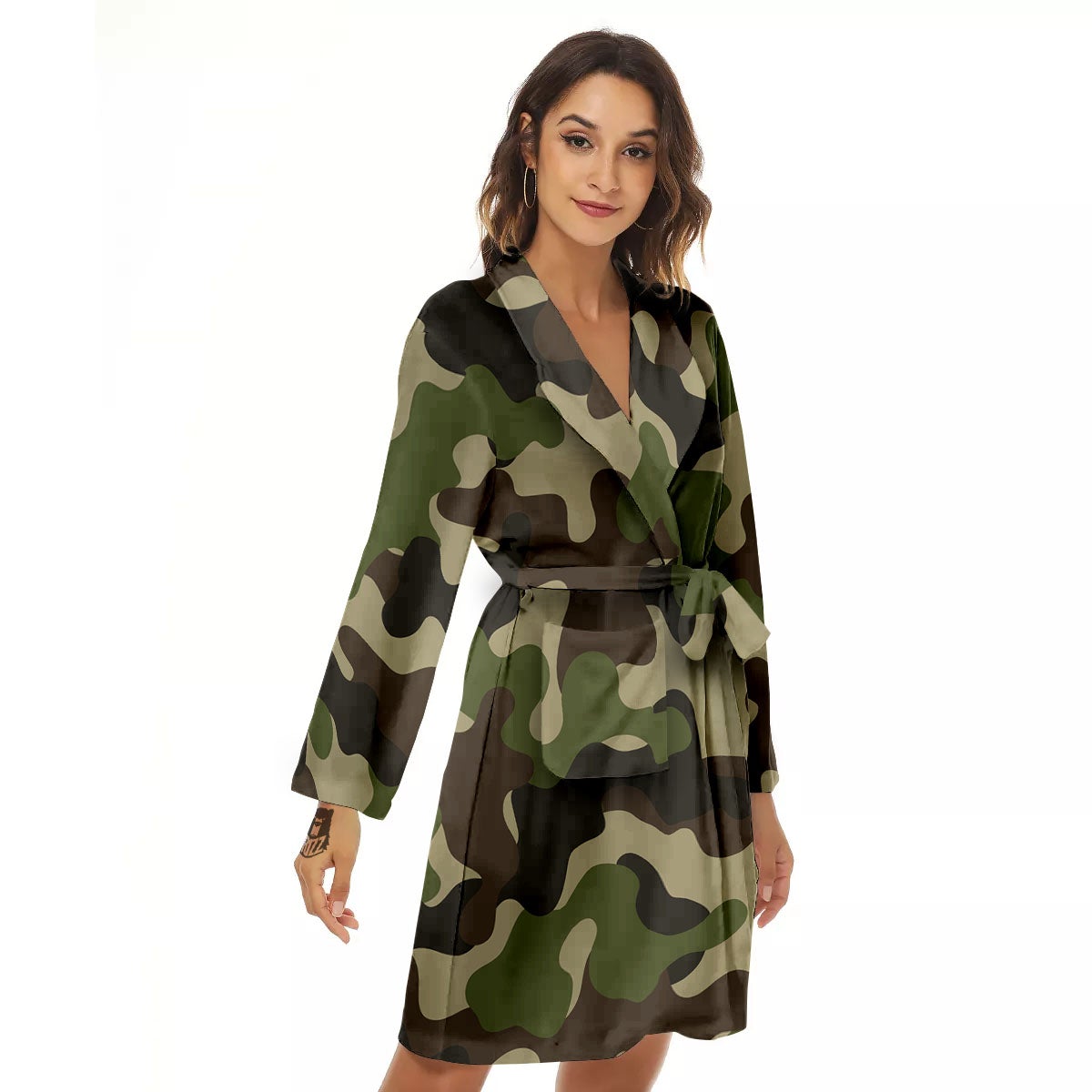Camouflage Jungle Hunting Print Women's Robe-grizzshop