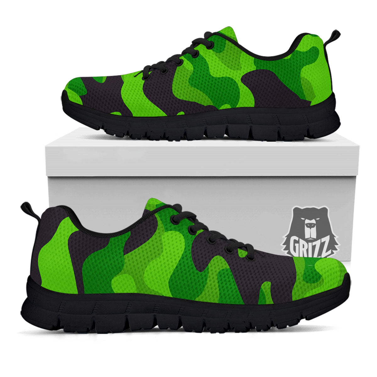 Camouflage Lime Green Print Black Sneaker-grizzshop