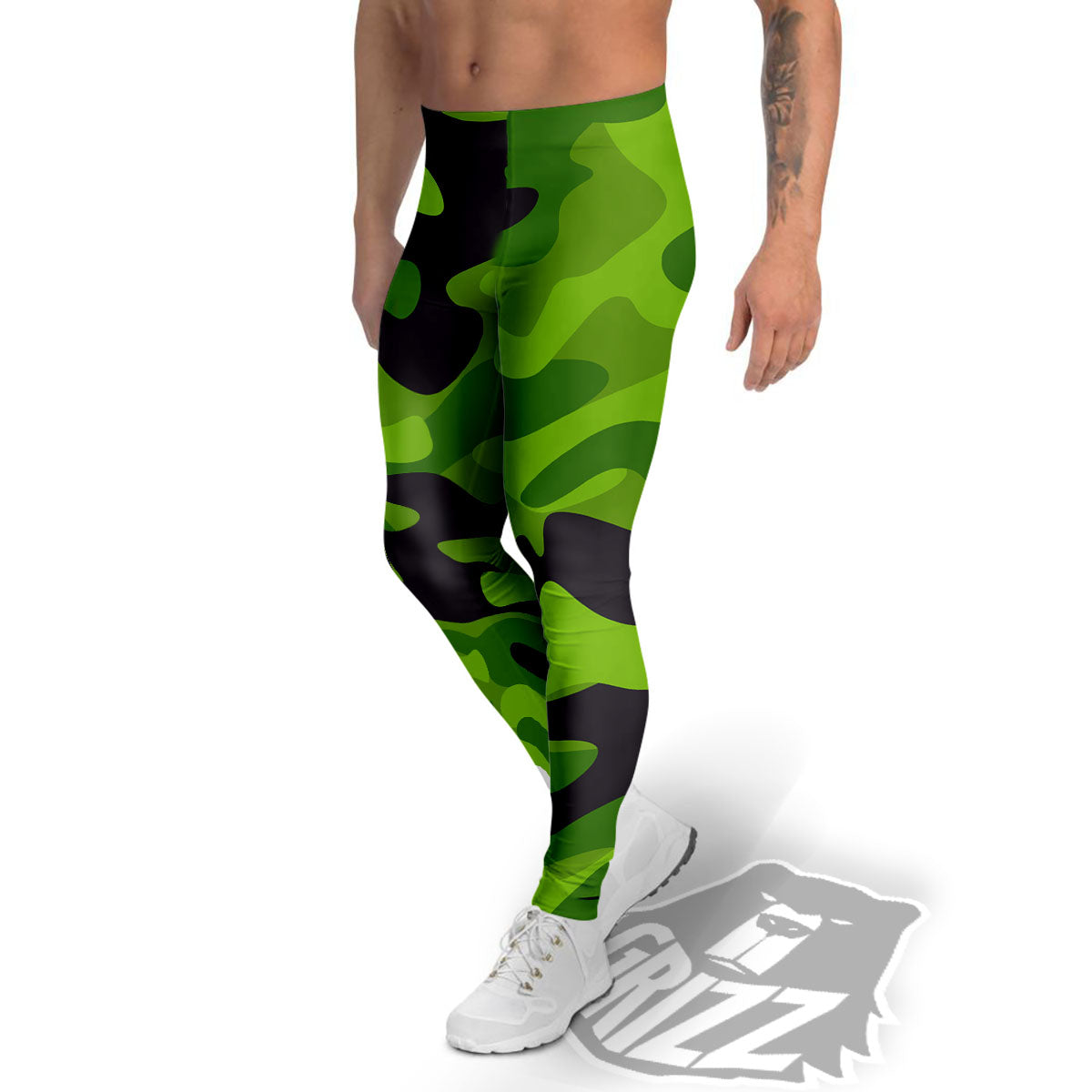 Camouflage Lime Green Print Men's Leggings-grizzshop