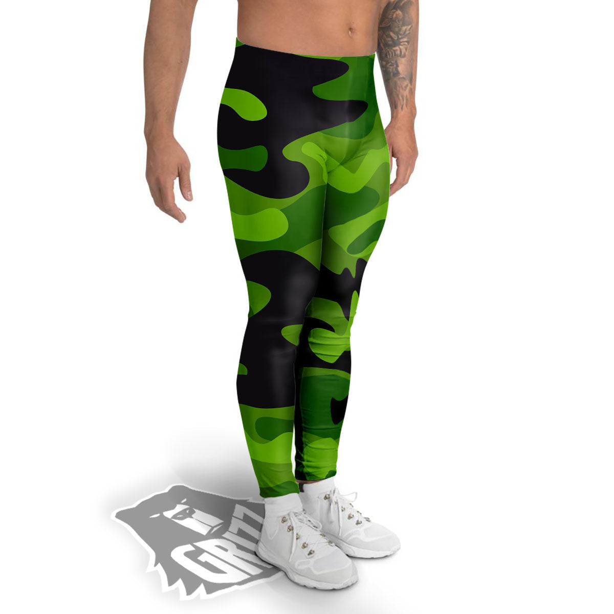 Camouflage Lime Green Print Men's Leggings-grizzshop