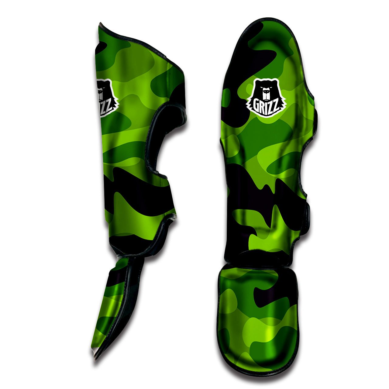 Camouflage Lime Green Print Muay Thai Shin Guards-grizzshop