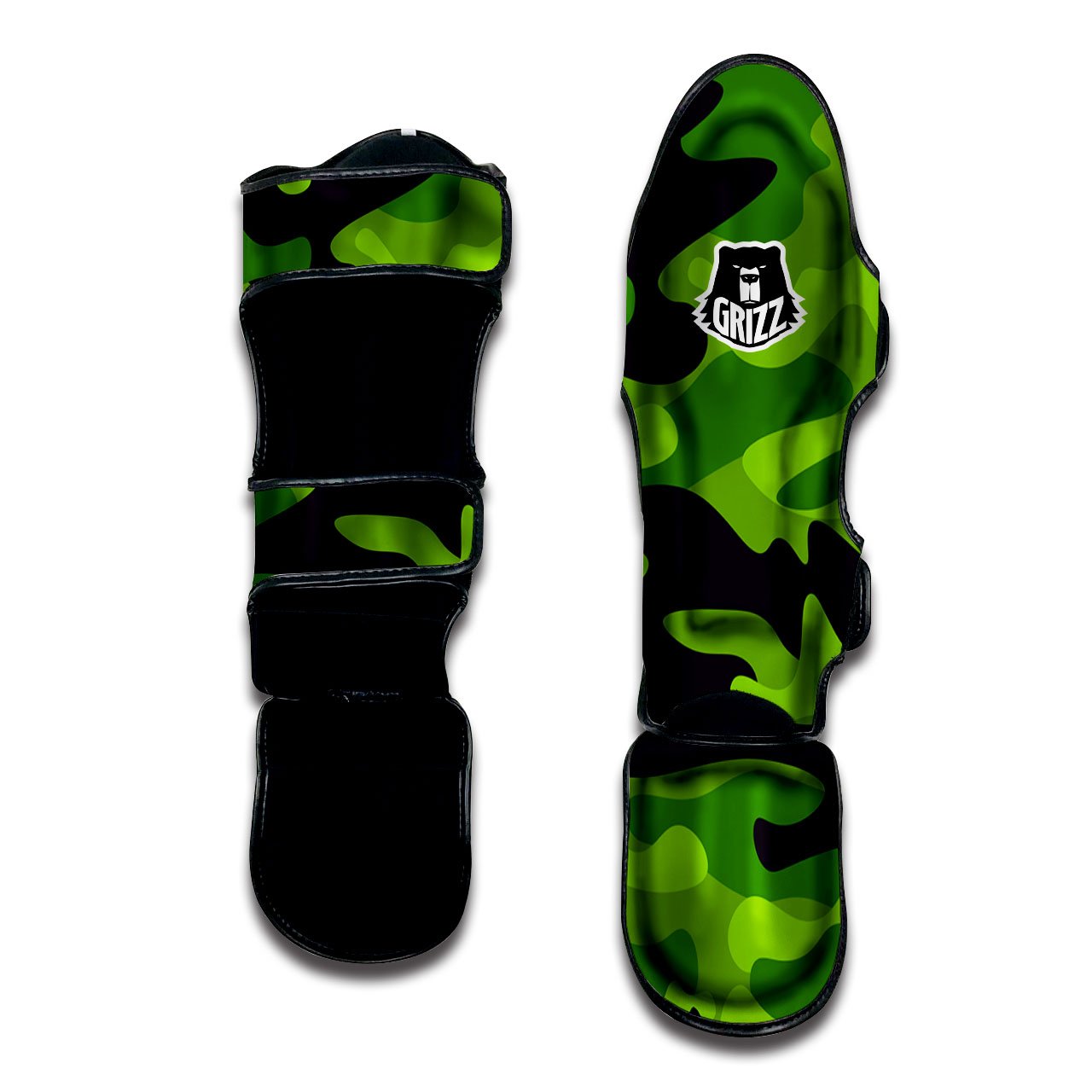 Camouflage Lime Green Print Muay Thai Shin Guards-grizzshop