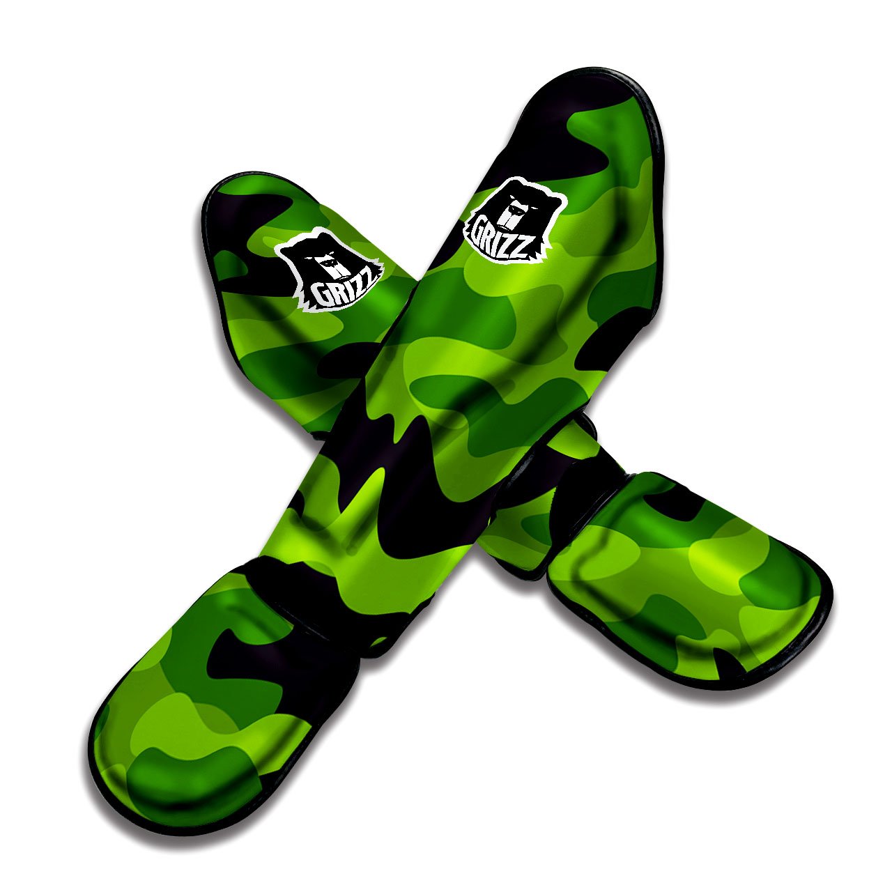 Camouflage Lime Green Print Muay Thai Shin Guards-grizzshop