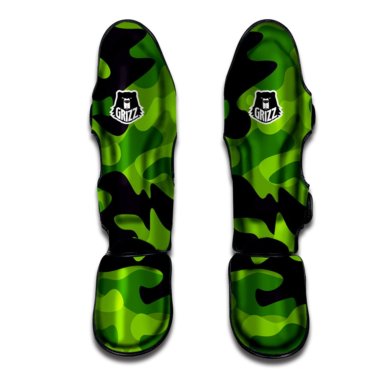 Camouflage Lime Green Print Muay Thai Shin Guards-grizzshop