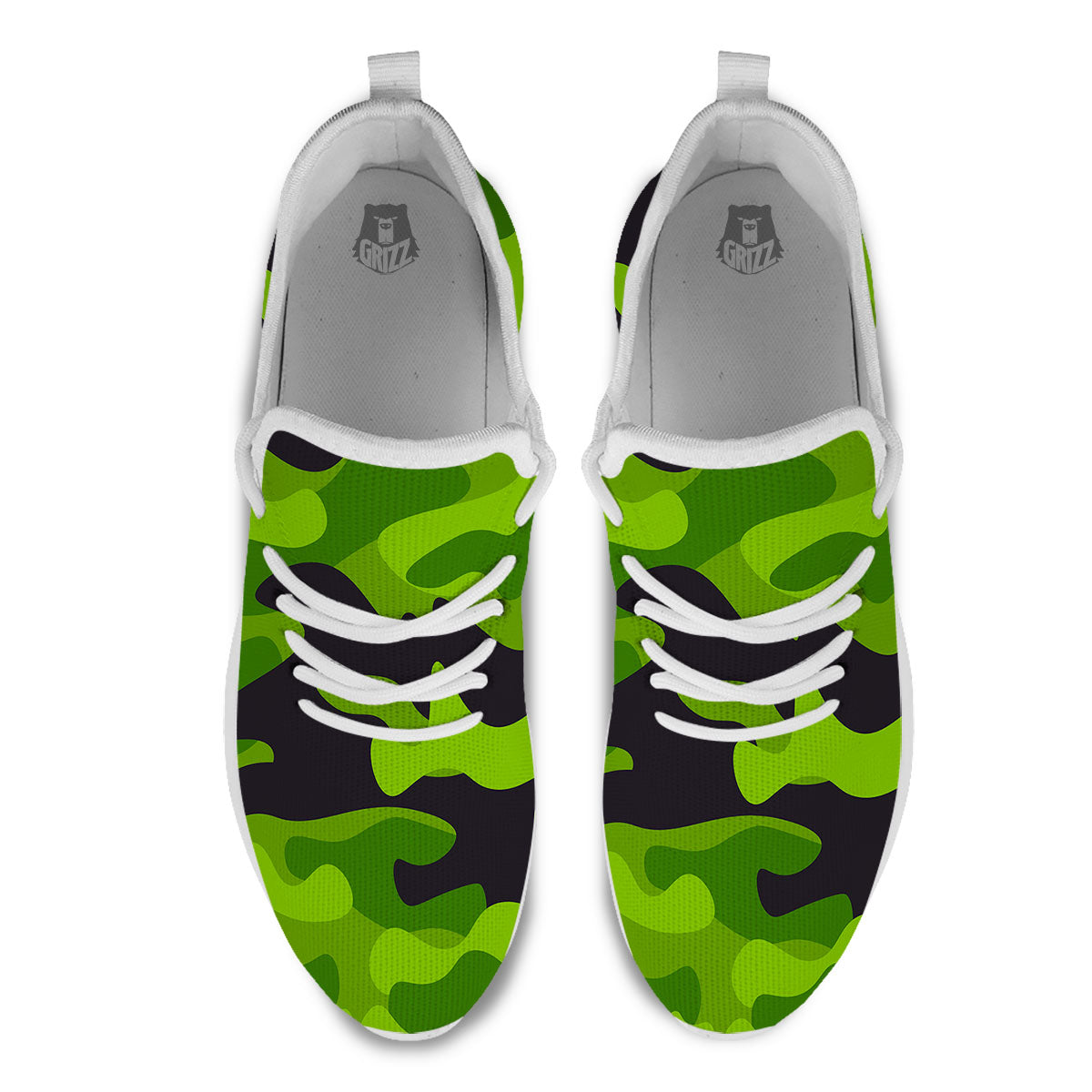 Camouflage Lime Green Print White Athletic Shoes-grizzshop